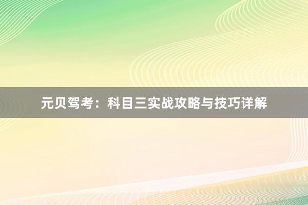 元贝驾考：科目三实战攻略与技巧详解